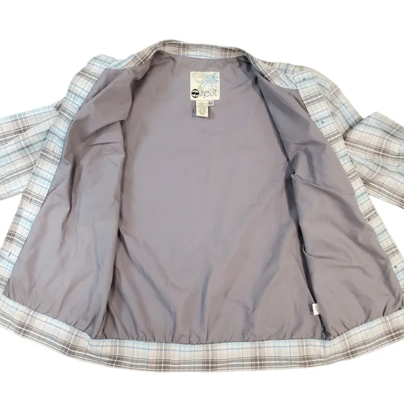 Split Women Blue Plaid Print Button Bomber Jacket Size XS - Picture 7 of 12